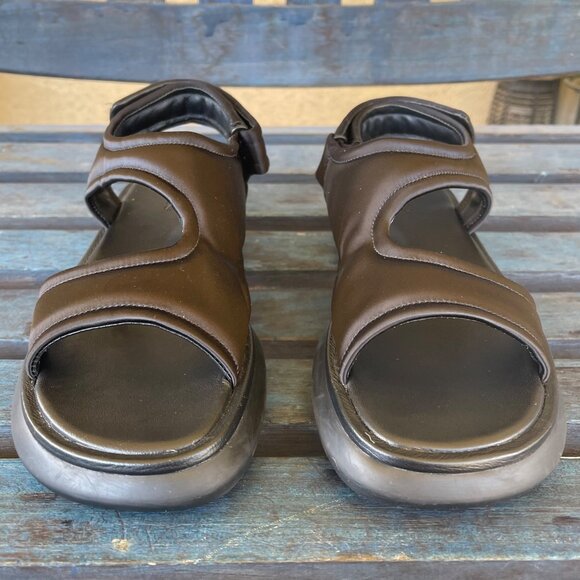 Vince Fresca Womens Sandals Size 8 Black Leather Open Toe Platform Hook & Loop - Picture 2 of 9